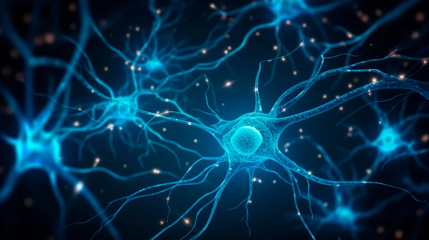 Illustration of neurons and the brain's network that depends on healthy blood flow